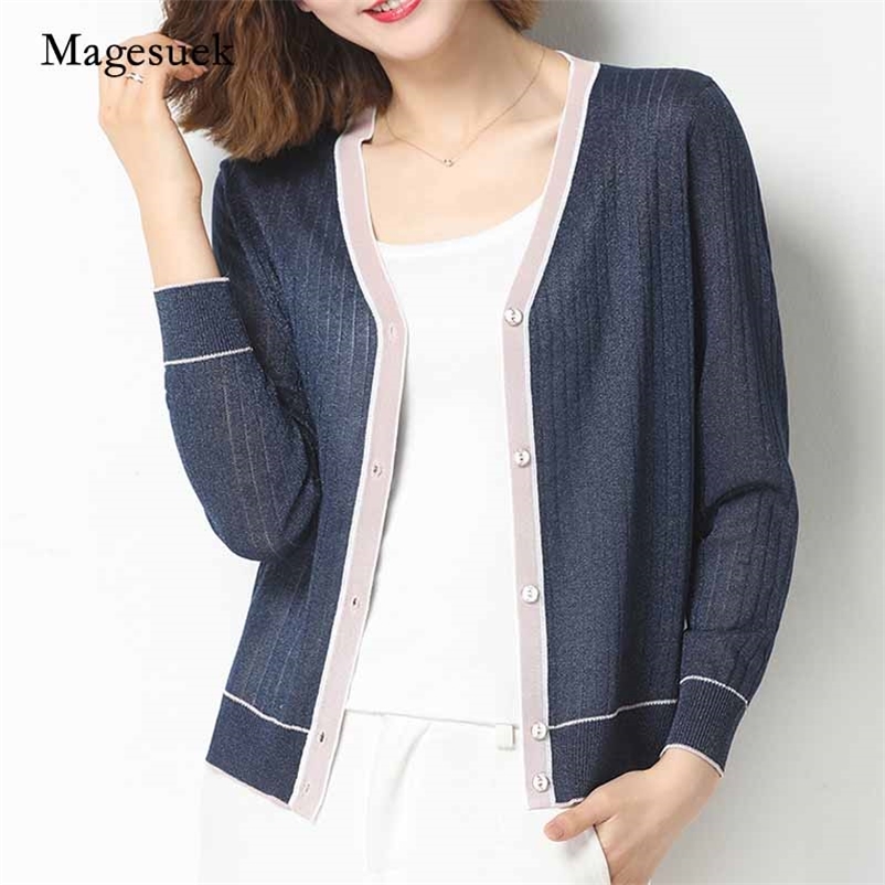 

Early Autumn Knitted Jumper Cardigan Women V-neck Sweater Long Sleeve Splicing Slim Fit 11293 210518, Pink