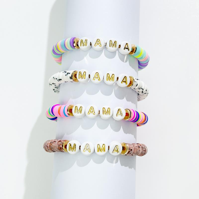 

Link, Chain Peri'sbox Cute Handmade Rainbow Polymer Clay Disc Bead Bracelet With Acrylic MAMA Letter For Mother's Day Gift Jewelry