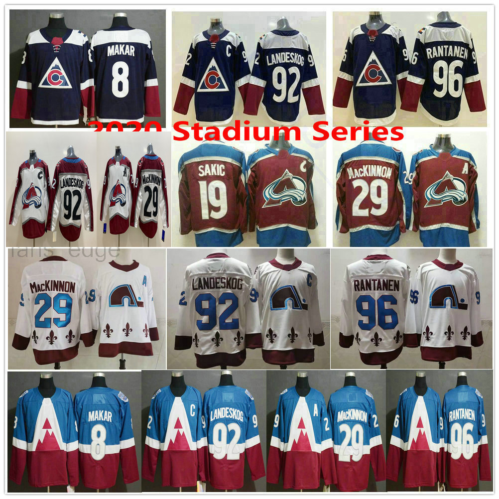 

2021 Reverse Retro Colorado Avalanche Cale Makar Joe Sakic Nathan MacKinnon Gabriel Landeskog Mikko Rantanen Peter Forsberg Hockey Jerseys, Black;red