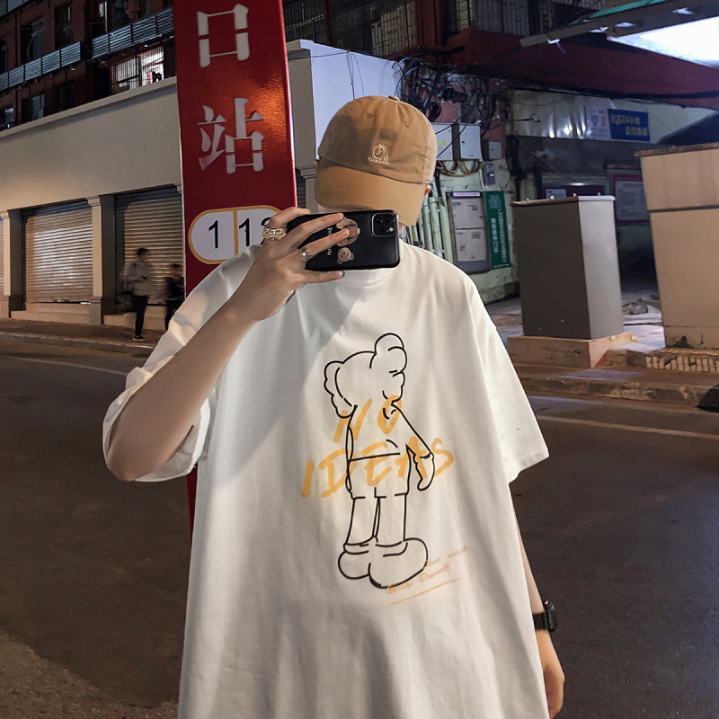 

Net red ins tide brand t-shirt men' and women' short sleeve Korean version loose BF port flavor lazy wind large size thin half, White