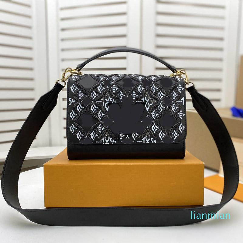 

2021 Top Quality Crossbody Bag Handbags Purse Shoulder Bags Cowhide Leather Embroidery Pattern Twist Lock Turnlock Detachable Wide Strap Han, Black