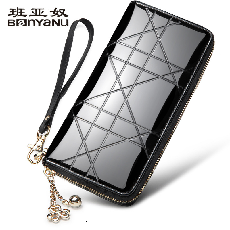 

classic wallets banyanu women's purse long zipper leather rhombic lattice large capacity cowhide, Red;black