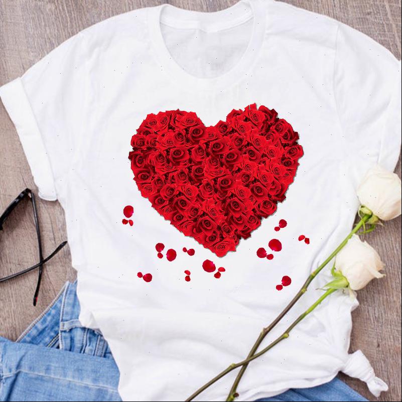

graphic floral rose lover couple womens t shirts fashion printed cute clothing tees print, White