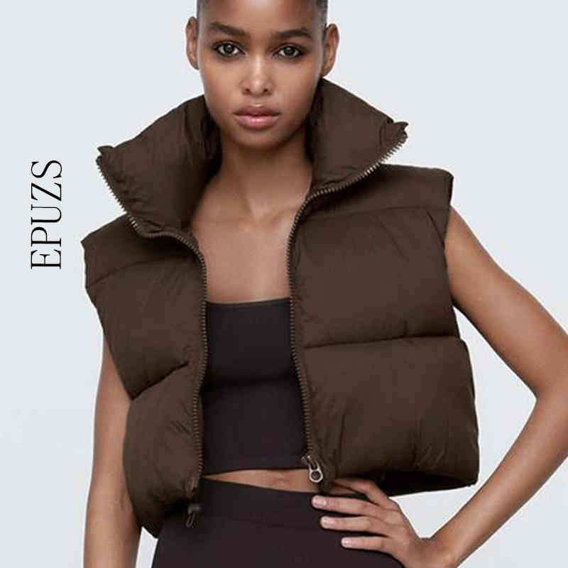 

ZA Stand Collar Cotton Vests coat Women Elegant Zipper Coats Casual sleeveless streetwear 210521, Pink