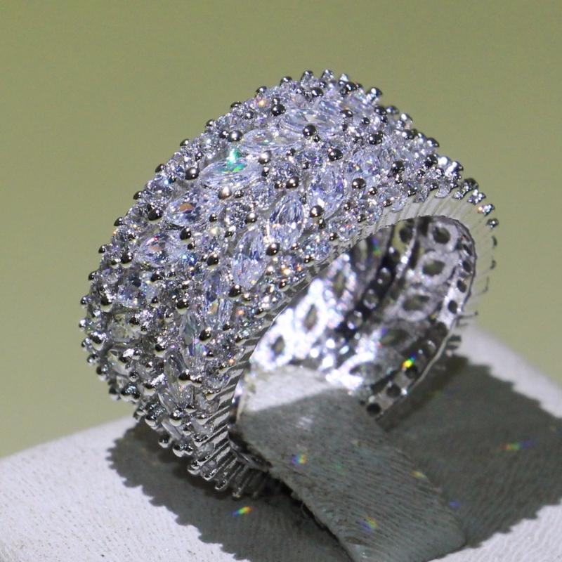 

Cluster Rings Size 5-10 Vecalon Original Handmade Luxury Jewelry Marquise Cut Five Row 5A Cubic Zirconia CZ Party Wedding Women Band Ring Gi