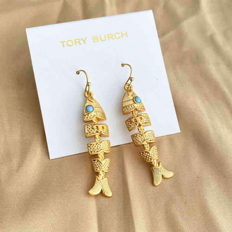 Chinese Style Products Spring Jewelry Fishbone Tb Earrings Fashion Texture Matte Gold Design Light Luxury Versatile-image-742828605