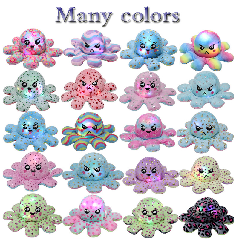 

New sequined doll double-sided flip, printed luminous octopus, octopus plush, flipped with LED light, octopus gift