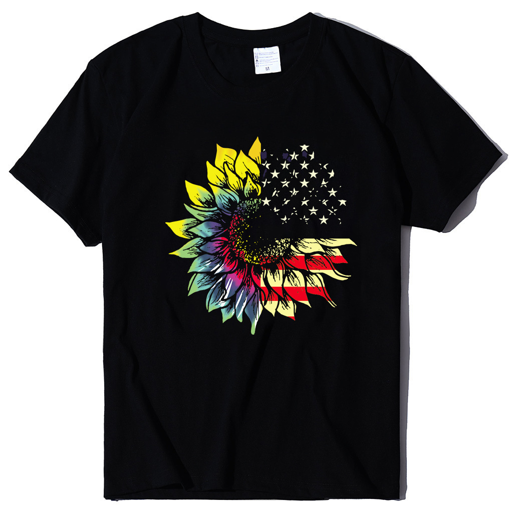 

summer large women's short sve color art print loose t-shirt, White