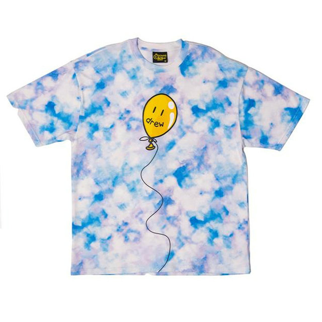 

DREW T Shirts Summer Cotton Men O-neck T-shirt Male Women's Short Sleeve Tops HOUSE JUSTIN Smiley Tie Dye Sky Blue