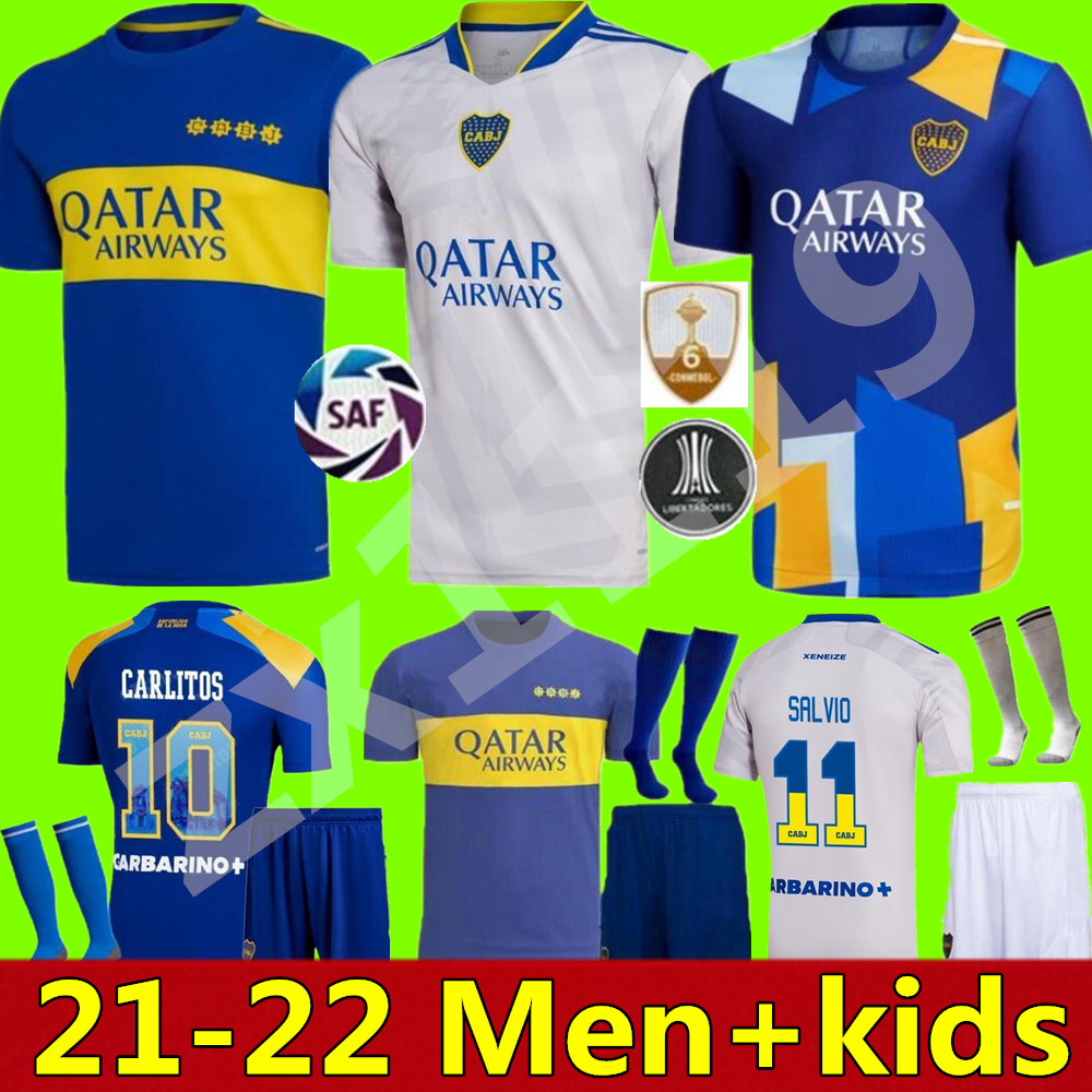 

21 22 Boca Juniors soccer jerseys CARLITOS MARADONA TEVEZ DE ROSSI 2021 2022 third 3rd 4th jersey adult MEN KIDS kits SETS football shirt uniforms Thailand, Home