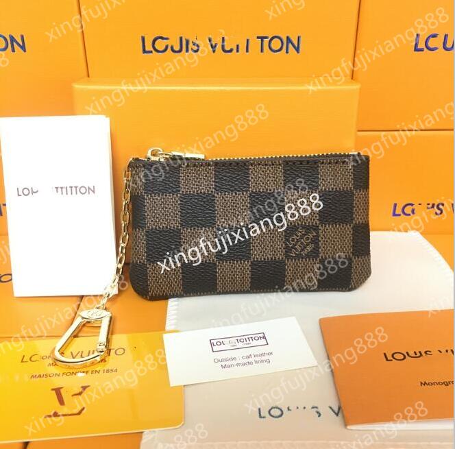 

WITH BOX & DUST BAG men women POCHETTE CLES Designers Coin Purse Key Pouch Leather Ring Credit Card Holder Luxury Wallet, Brown flower