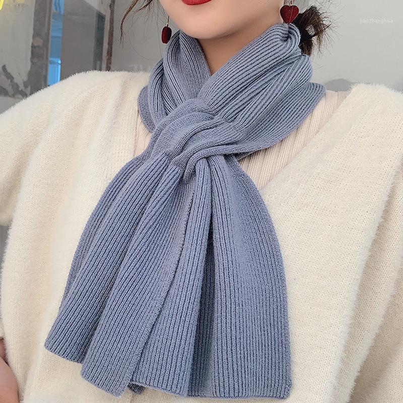 

Scarves Wool Scarf Women Korean Solid Color Knit Warm Thickening Scarfs For Ladies Winter Cross Accesorios Mujer, Blue;gray