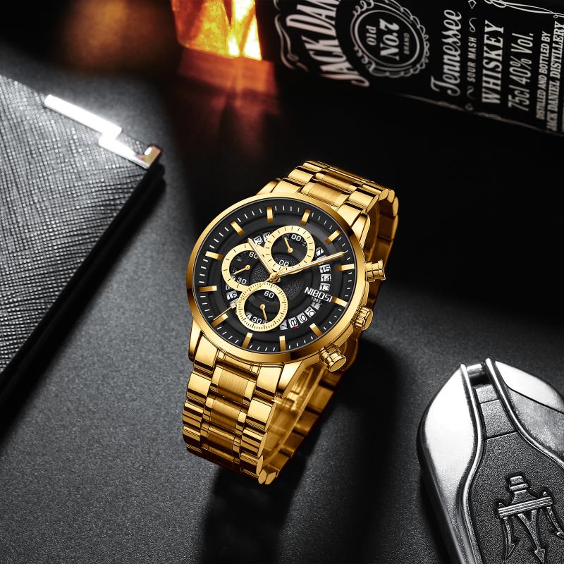 Wristwatches NIBOSI Top Men's Watch Sports Waterproof Chronograph Luminous Stainless Steel Quartz Clock Male Relogio Mascul-image-722520562