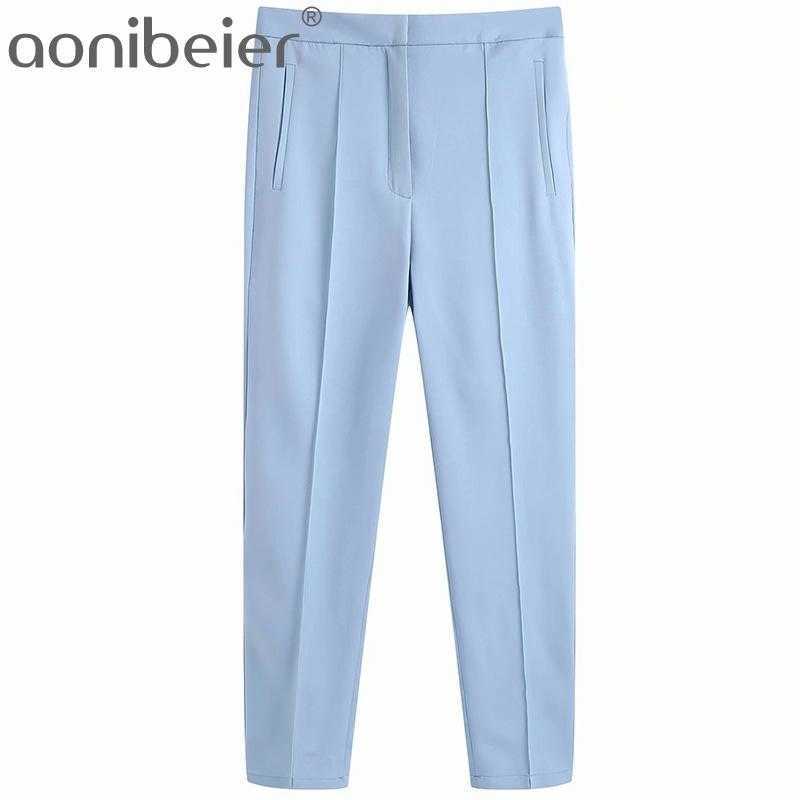 

Office Lady Suit Pants Summer Thin Style High Waist Casual Fashion Women Trousers Female Straight Ankle Length 210604, Blue