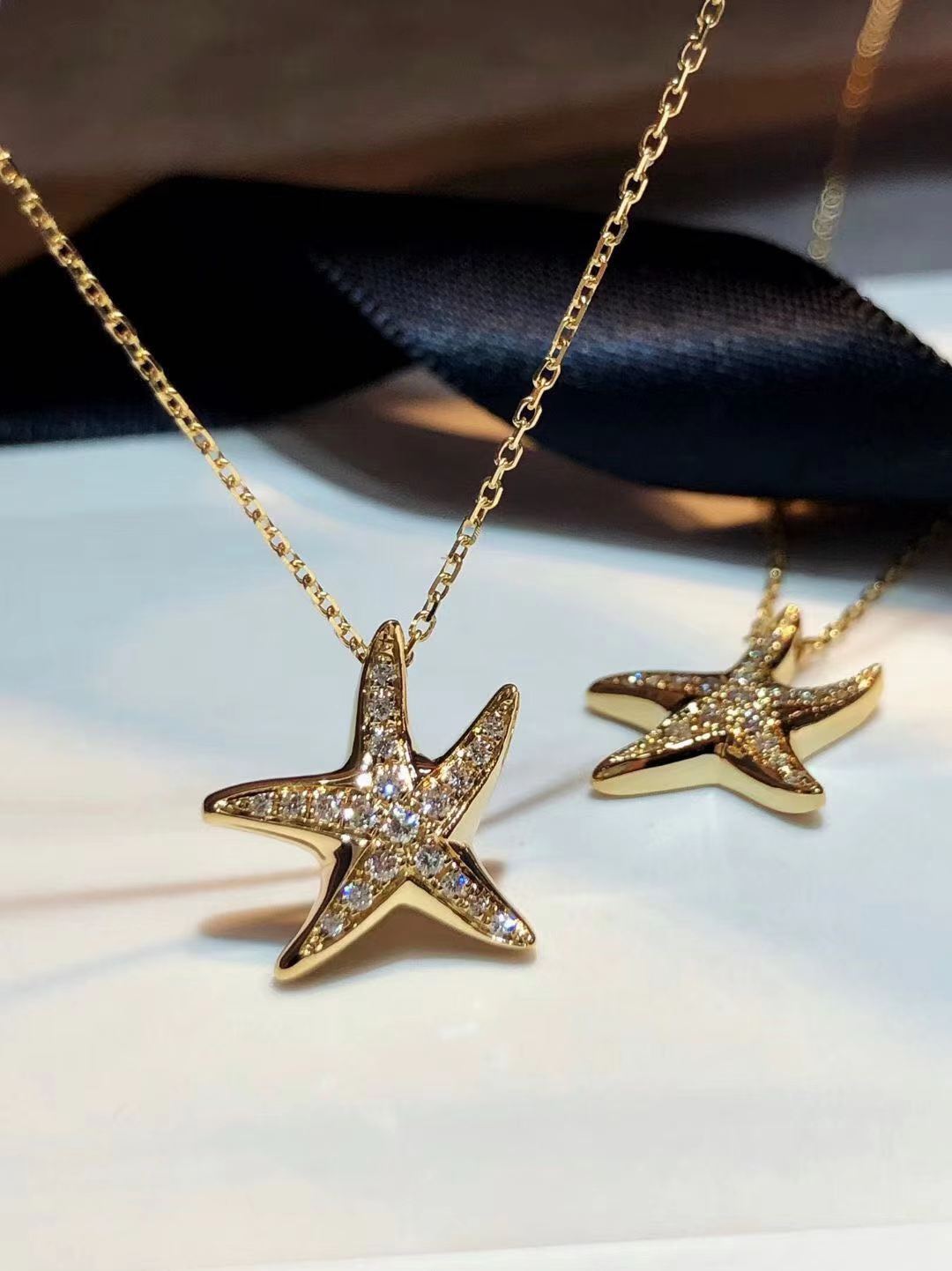 

14K Gold Starfish Diamond Pendant Real 925 Sterling Silver Charm Wedding Pendants Necklace For Women Bridal Party Choker Jewelry