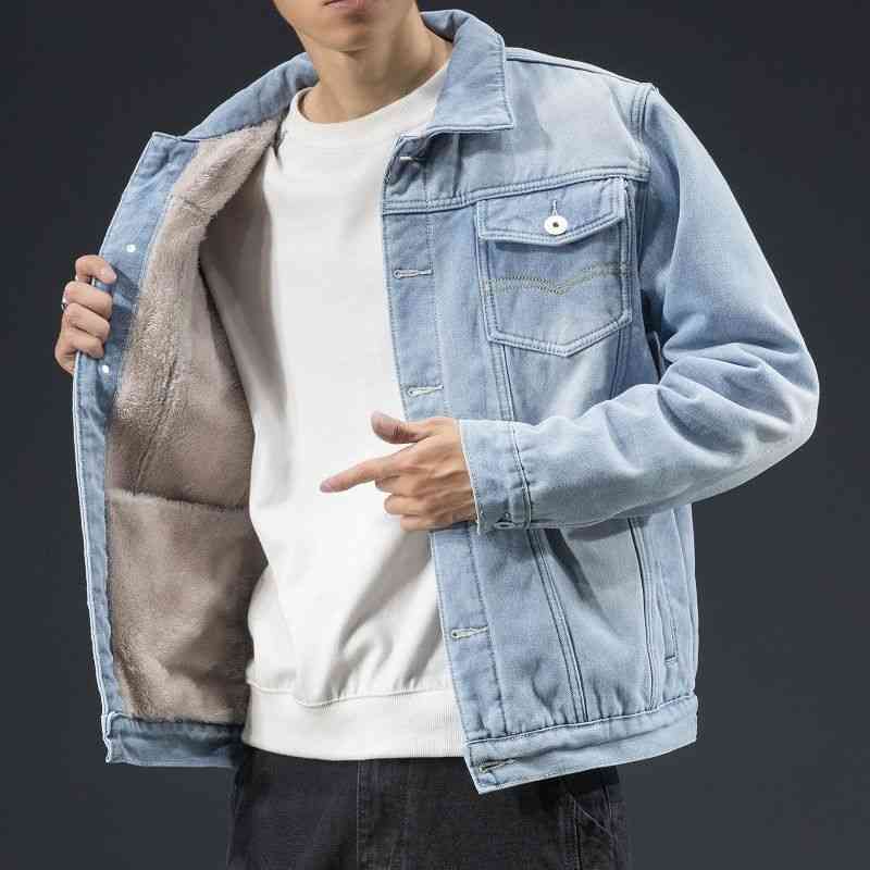 

autumn and winter plush men's loose thickened denim korean fashion student handsome et, Black