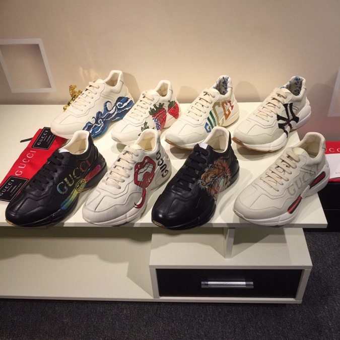 

GUCCI Rhyton Casual Shoes AAAAA Slippers Vintage Old Daddy Designer Sneakers Brand Lady Runner Bee Trainers Chaussures Dupe Multicolor Platform Shoes Box, 27
