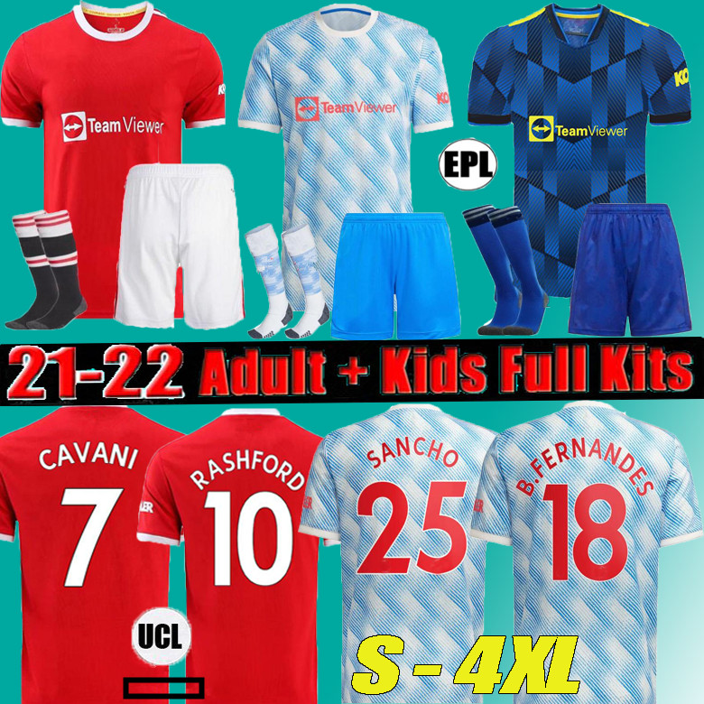 

men+kids kit 2021 2022 POGBA MANCHESTER RASHFORD soccer jerseys SANCHO united CAVANI UTD FERNANDES football shirt 21 22 Fans +Player S, Kit +sock