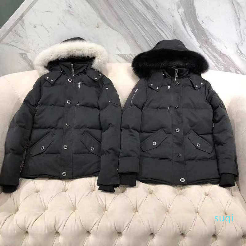 

2021 jacket men's fur collar Parkas winter waterproof white duck coat cloak Fashion men and women couple moose casual edition warm, Beige-white fur collar