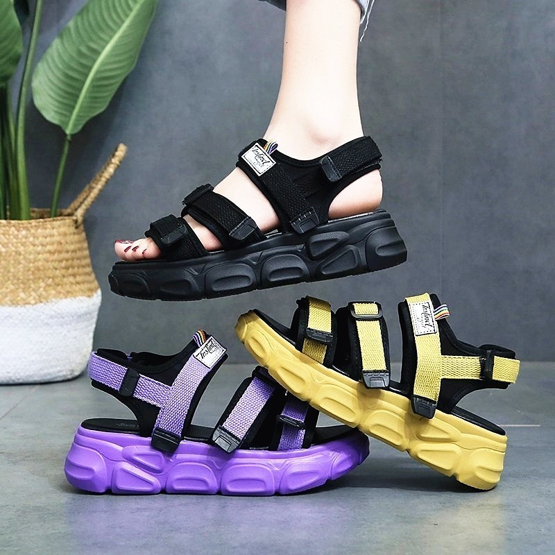 

sandals flat lady beach shoes women's summer footwear platform women woman fashion sandles female heels yaaw, Black