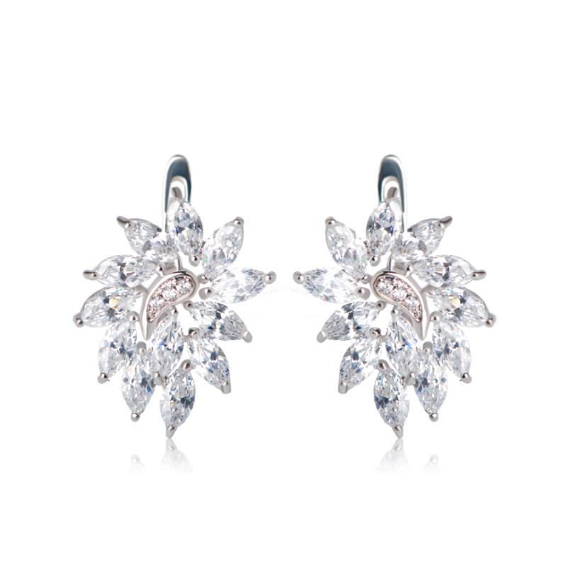 Stud Dazz Luxury Silver Color Plant Flower Cubic Zircon Earrings For Women&#039;s Banquet Party Wedding Ear Beautiful Jewelry Gifts-image-706562590