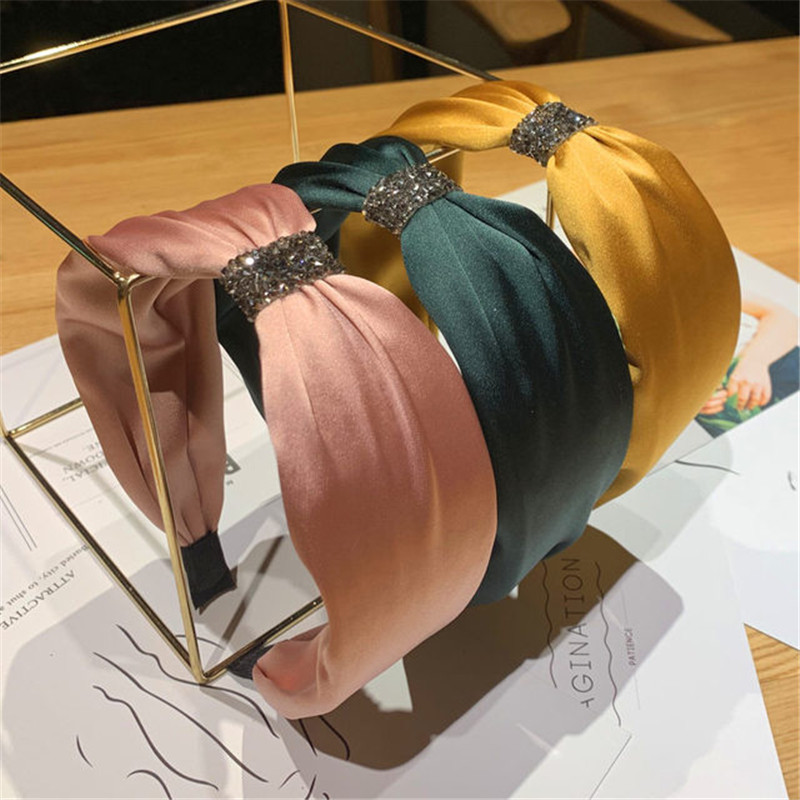 

korean diamond crystal rhinestone knot headband for woman solid satin hairband women hair accessories boutique bezel headwear hoop, Silver