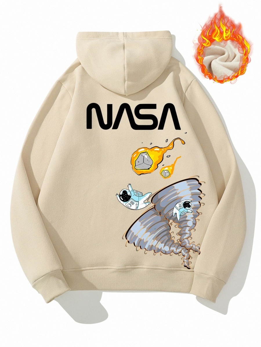 

Men Astronaut & Letter Graphic Thermal Hoodie I2vh#, Apricot