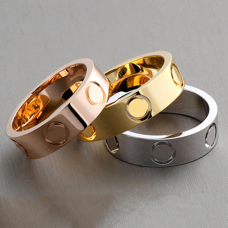 

3 drills 3 screw ring women 5mm stainless steel polished rose gold zircon fashion jewelry Valentine day couple gift for girlfriend Accessories wholesale