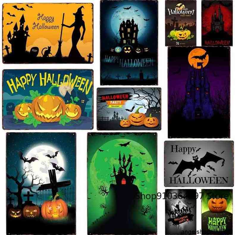 

Halloween Sign Plaque Vintage Iron Painting Wall Decor for Bar Pub Club Man Cave Metal Postersa