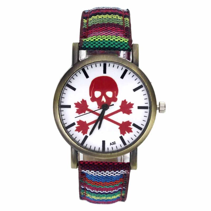 

Wristwatches Pirate Skull Skeleton Halloween Gift Men Women Stripes Denim Cloth Canvas Band Quartz Wrist Watch, 22