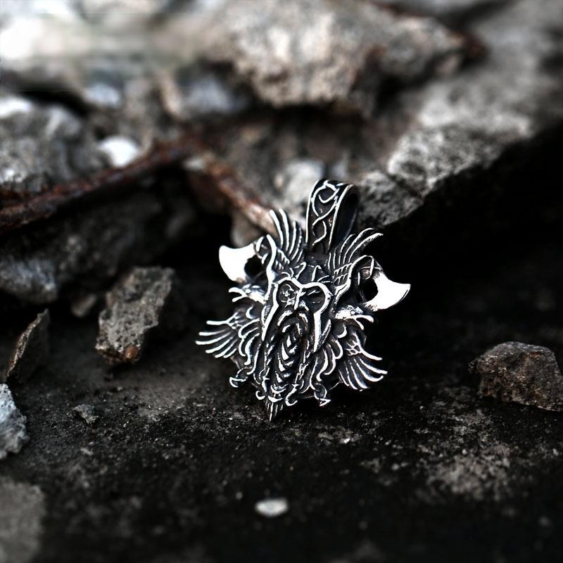 

Pendant Necklaces Vintage Gothic Pirate Double Axe Punk Stainless Steel Viking Odin Riding Crow Fashion Men Hip Hop Party Jewelry