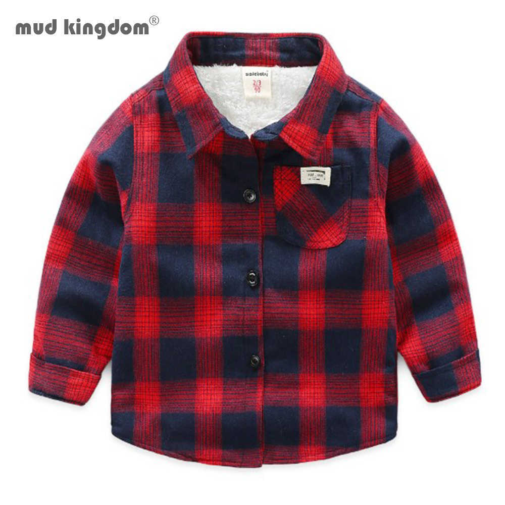

Mudkingdom Boys Thick Shirts Winter Long Sleeve Plaid Fashion Lapel Shirt Button Casual Warm Clothes 210615, Red