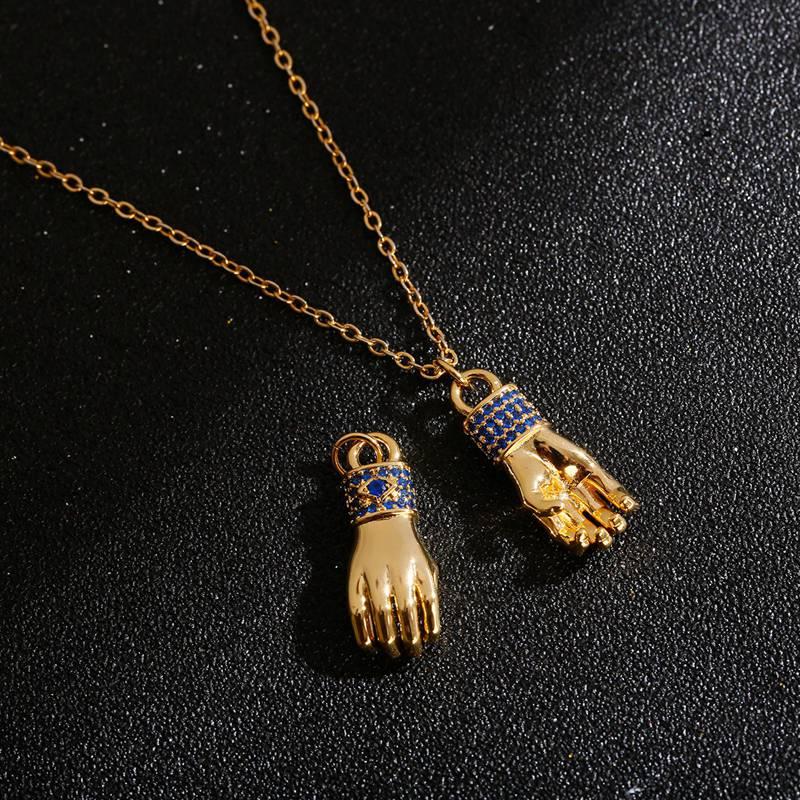 

Pendant Necklaces Classic Gold Color Hand Hamsa Necklace Womens Jewelry Luxury Blue Zircon Accessories