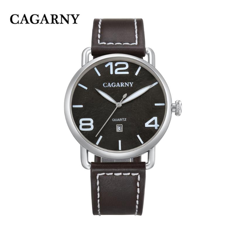 

Wristwatches Cagarny Business Men's WristWatch Fashion Casual Cool Watch Date Display Gift Luxury Leather Strap Clock Relogio, Slivery;brown