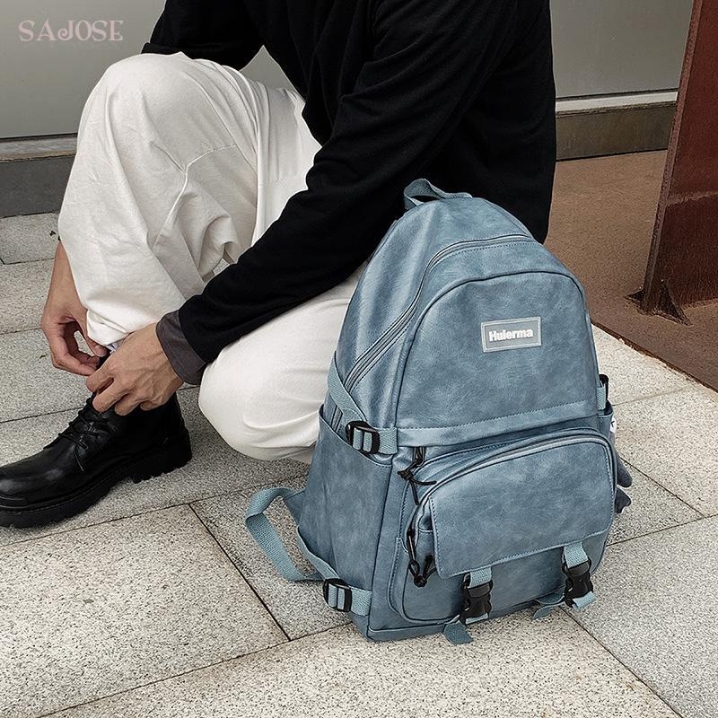 

Backpack School Women Shoulder Pu Leather Male Famale Unisex Men College Style High Quality Backpacks Girl Bag Lady For Teenager, Black