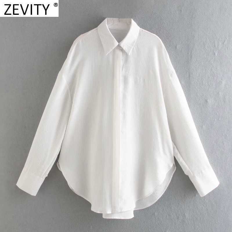 

Zevity Women Fashion Striped Print Casual Loose Smock Blouse Office Lady Single Breasted Shirt Chic Blusas Tops LS7625 210603, As pic ls7625cc