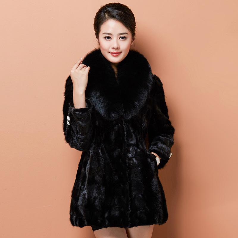 

Women's Fur & Faux High-end Mid-Length Mink Coat Women Winter Hair Real Jacket Large Black Luxury Thick Warm Solid Silk Lining Outwear