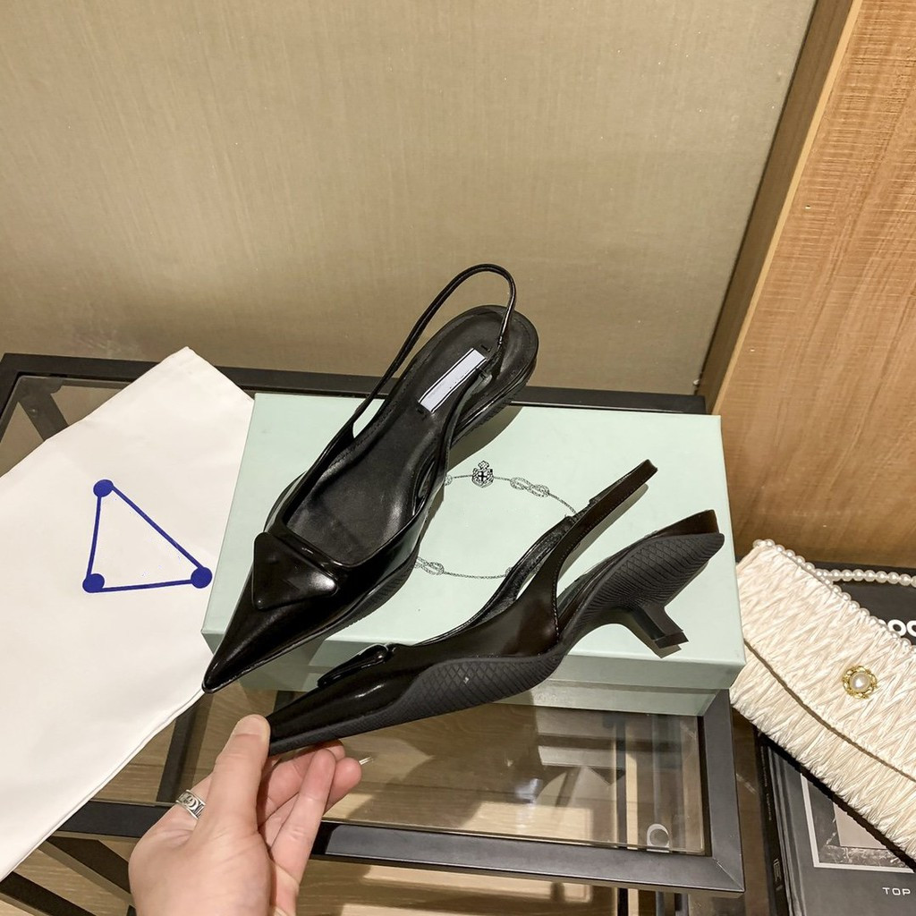 

High quality single shoes spring and summer Baotou back empty sandals luxury designer fashion breathable leather black pointed low heels, Customize