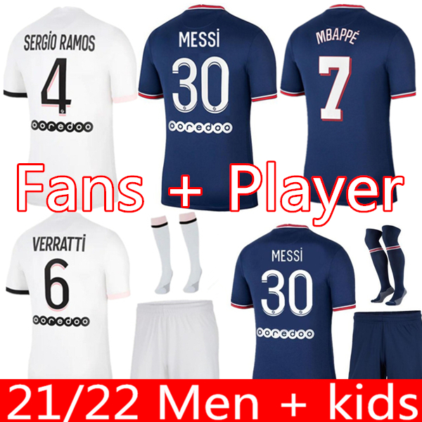 

MESSI MBAPPE soccer jerseys HAKIMI SERGIO RAMOS 21 22 Maillots de football shirt 2021 2022 PARIS MARQUINHOS VERRATTI men kids kit uniforms enfants maillot foot, 12