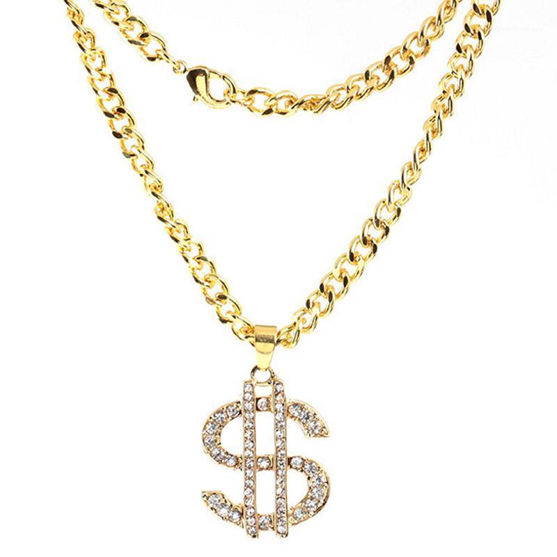 

Gold Plated Crystal Dollar Sign Pendant Necklace Hip Hop Chain Nice Gift Rock Heavy Metal Decoration Chains