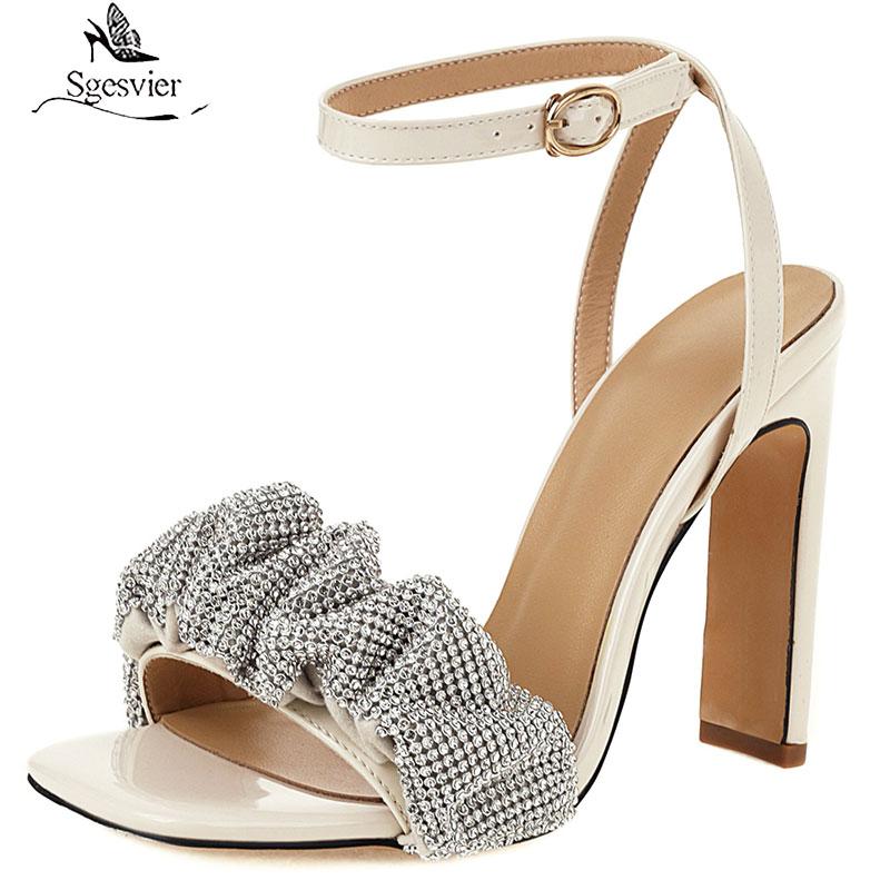 

Sandals Sgesvier 2021 Sexy Thick High Heels Platform Women Party Nightclub Shoes Crystal Genuine Leather, Black