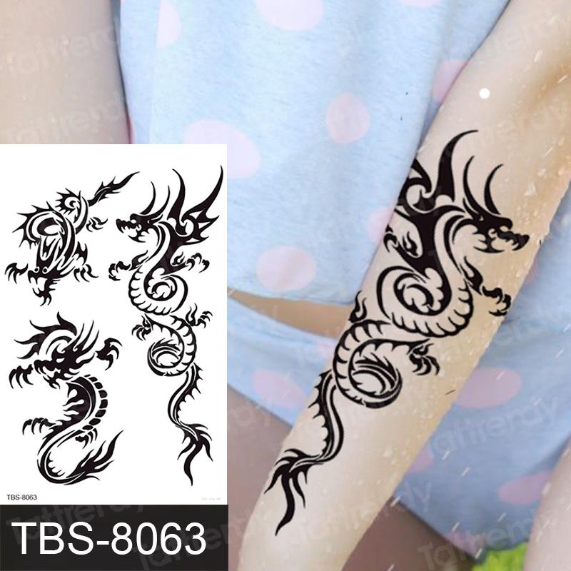 

Temporary Tattoos For Men Black Tattoo Sleeve Arm Wrist Henna Tatoo Fake Waterproof Women Sticker Dragon Boys Body