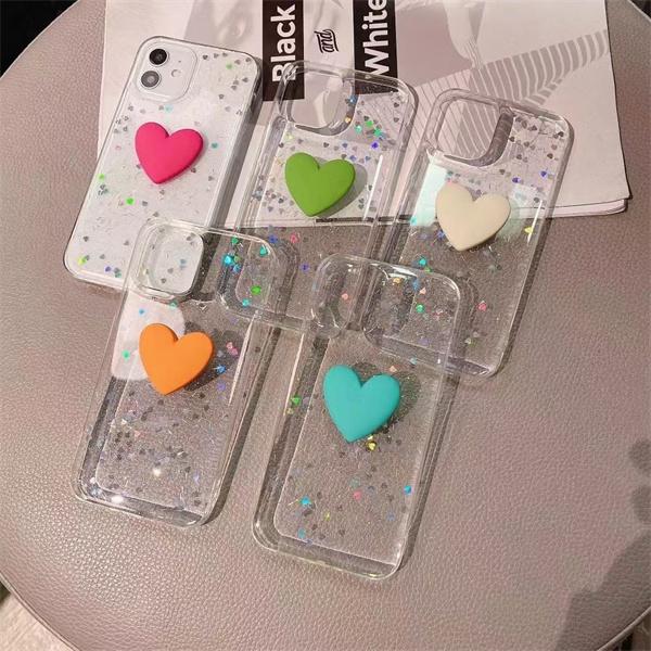 

Glitter Bling Love Heart Phone Cases For Iphone 11 Pro 12Max 13 mini 8 7 6 6S Plus XR X XS Max SE Drop Glue Back Cover Case, Green
