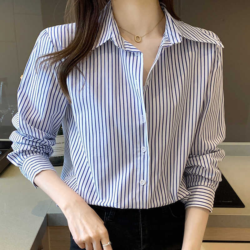 

Long Sleeve Striped Chiffon Blouse Shirt Blouse Women Blusas Mujer De Moda Turn Down Collar Office Blouse Women Tops E310 210602, Stripes