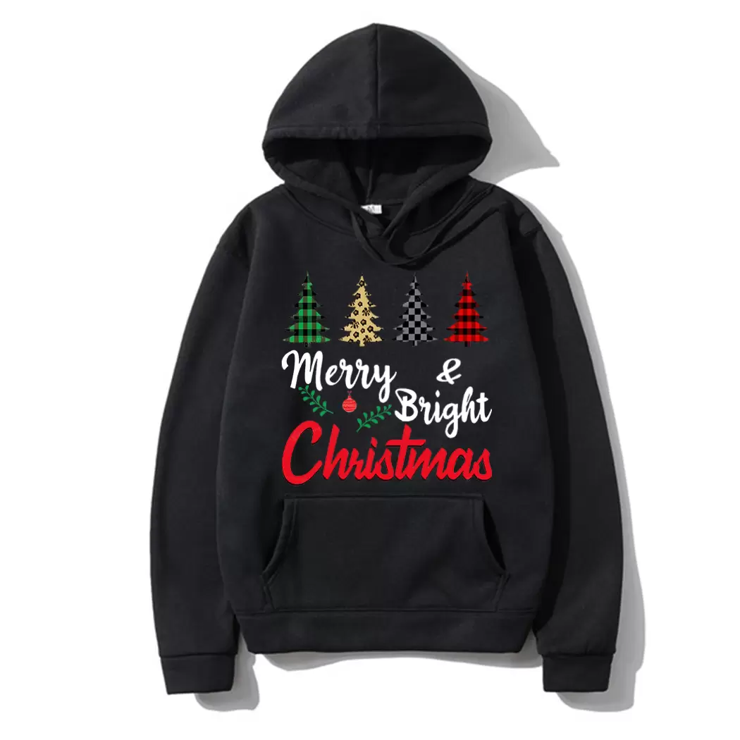 

Winter Women Fleece Hoodies Sweatshirts Female Autumn Casual Sport Loose Street Wear Tops Christmas Tree English Letters Printing Long Sleeve Hip Hop Pullovers, Black 1