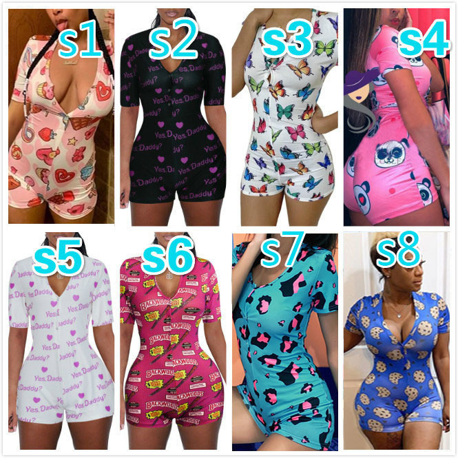 

Women Jumpsuits Designer Rompers Pajama Onesies Workout Button Sexy Deep V-neck Ladies Nightwear Shorts Tight Bodysuit, Mix colors or leave message