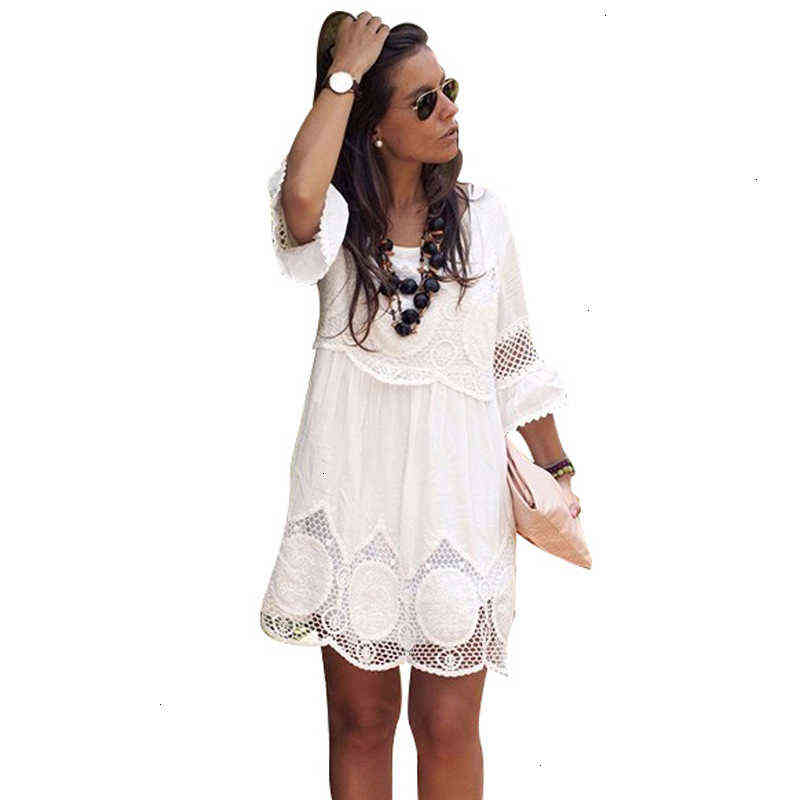 Women Designer Dresses Plus Size Summer Fashion Half Sleeve Loose Lace Dress O Neck-image-509951887