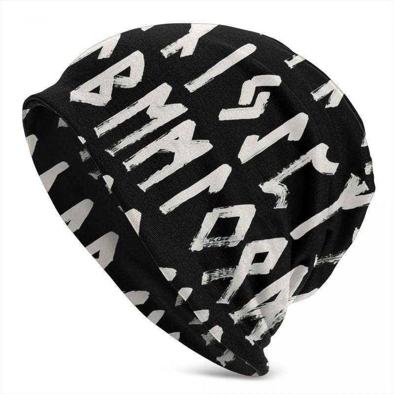 

Berets Bonnet Hats Vikings Men Women's Knitting Hat Runes Elder Futhark Collected Winter Warm Cap Beanies Caps, Black