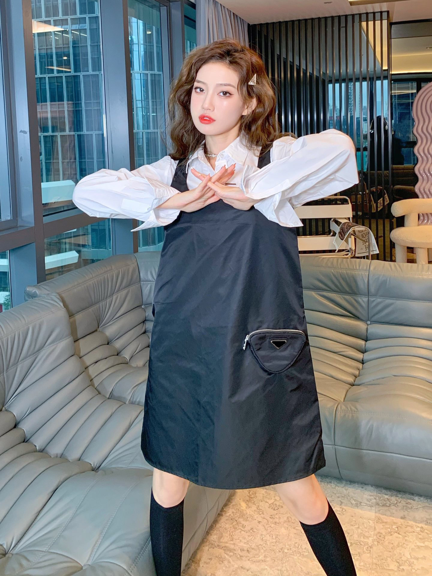 

2021 women dress Street Style brand long shirts Limited edition belt decoration Detail processing perfect top quality material lapel spring blouses for female, Black