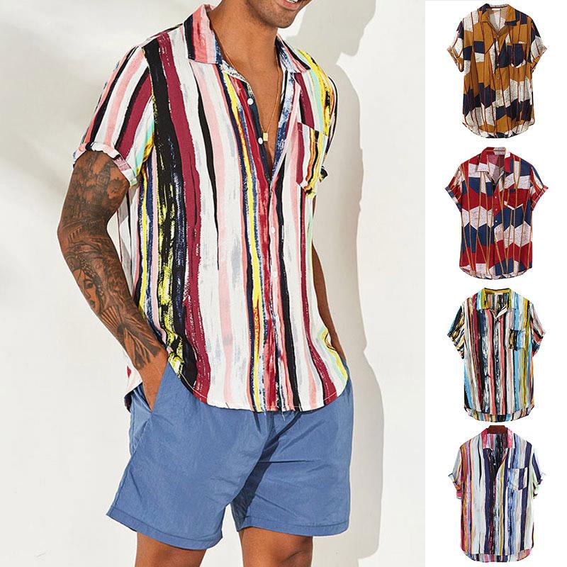 

Blouse Short Sleeve Tops Beach Shirt Loose T-shirt Casual And Comfortable Summer Bohemian Men's Hawaiian Floral Clothes Shirts, Red